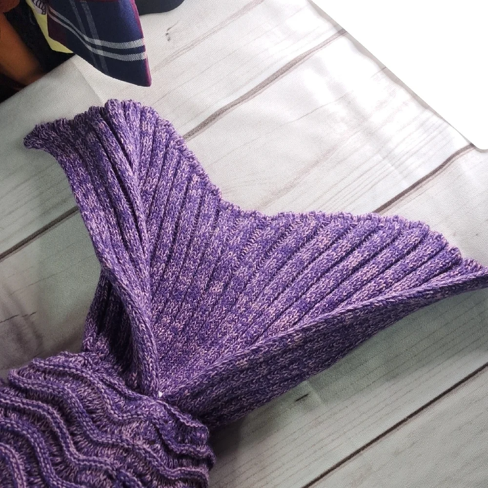 Catalonia Purple Pink Knit Fleece Lined Mermiad Tail Blanket